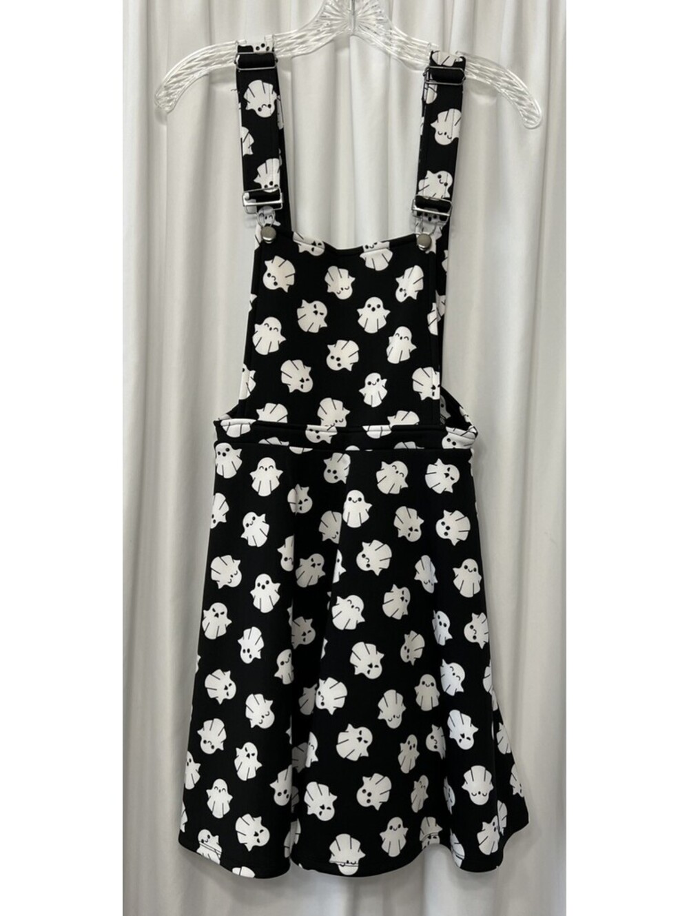 NWOT Hot Topic Ghost Skirtall Black & White pattern Adjustable Straps Size: S